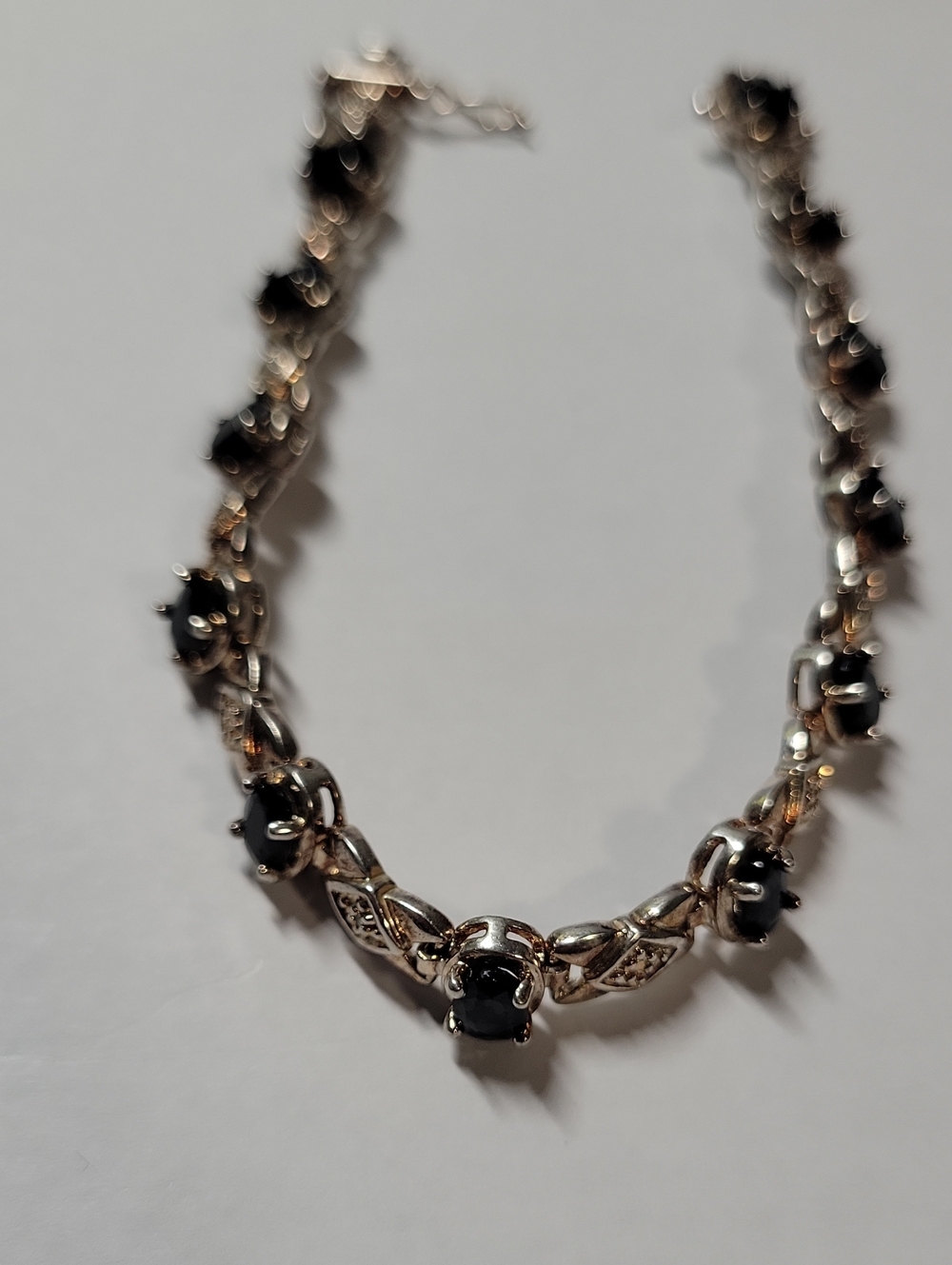 Elegant Black Stone Silver 925 Tennis Bracelet - Women's Jewelry